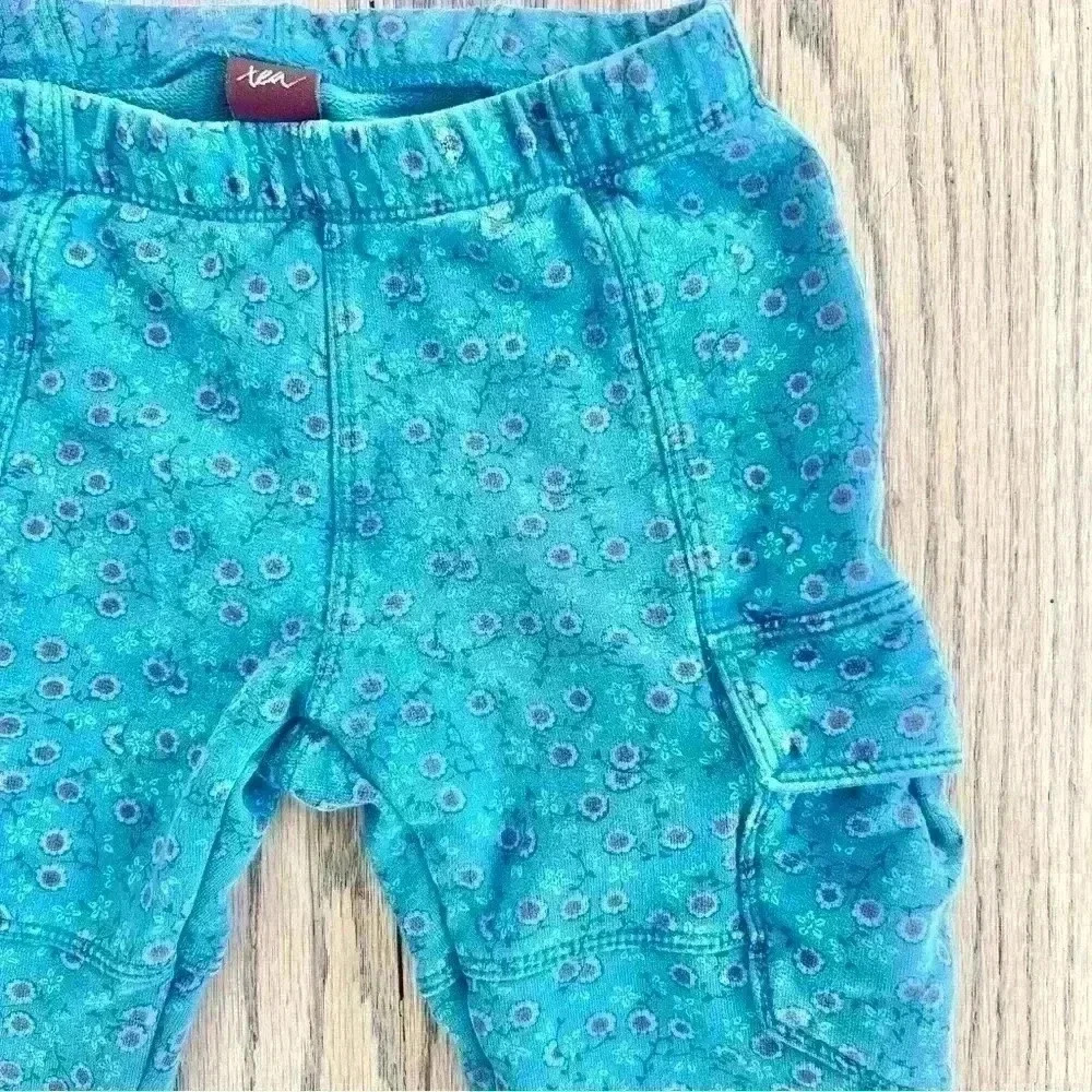 Tea Turquoise Floral Cargo Legging Pants Girls Size 4 - Picture 3 of 10